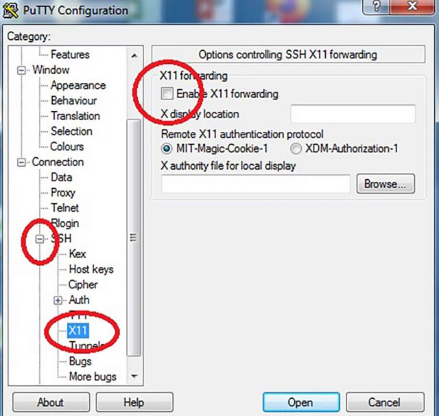 PuTTY Configuration Enable X11 forwarding